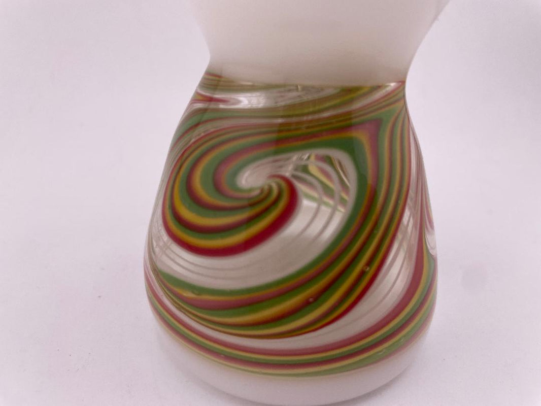 Unknown Artist Mini Beaker - White w/ Rasta Dot Stack & Rasta Line Worked Sections