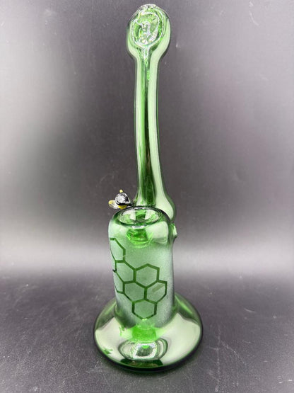 Filla John Glass Bubbler - Sandblasted Honeycomb w/ Bee Attachment