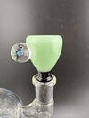 14mm green glass bowl attachment with a clear bubble for a water pipe, perfect for smooth smoking experiences.