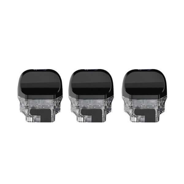 Smok IPX 80 empty replacement pods, pack of 3, translucent design with black top, 5.5mL capacity for e-liquid.