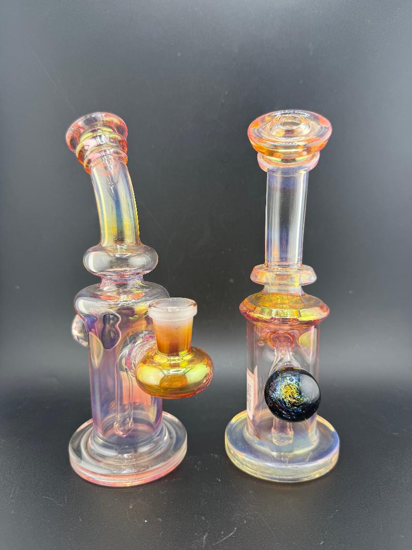 Crondo Glass Fumed Banger Hanger 14mm 90° showcasing colorful design and durable glass craftsmanship.