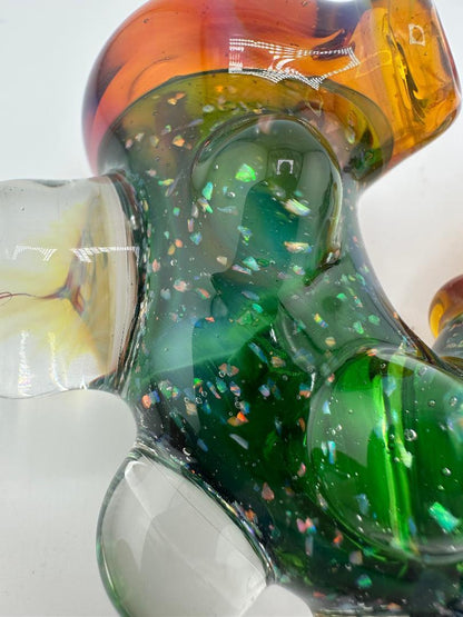 HighGrade Glass Dry Pipe - Fully Worked Crushed Opal / Dichro w/ Marble Attachments