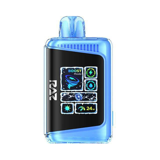 Raz 25 Disposable Nicotine Vape in blue with LED display and boost mode features.