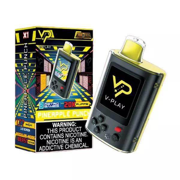 V Play Retro 20k disposable vape in Pineapple Punch flavor with bold packaging and sleek design.
