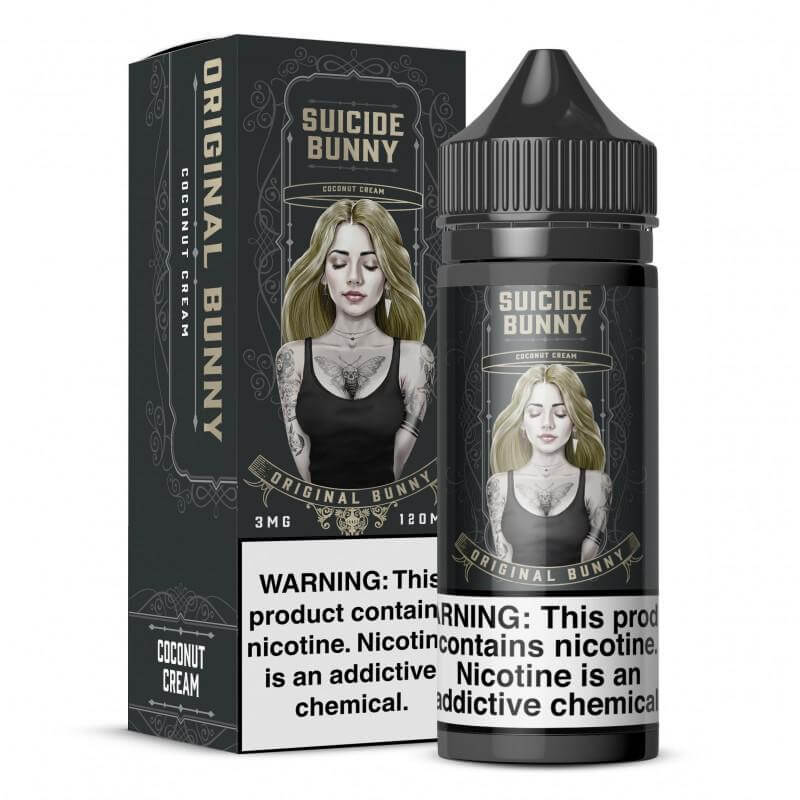 Suicide Bunny 120ml Coconut Cream E-liquid with bold flavors and alluring packaging.