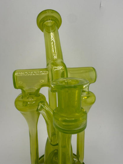 Domer Glass Double Drain Quad Uptake W/ Bubble Dumper Green 10mm Recycler