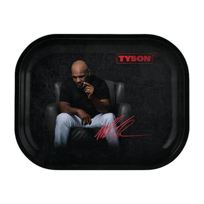 Mike Tyson Small Rolling Tray, 10.5" x 6.5", featuring iconic image and signature, perfect for cannabis enthusiasts.