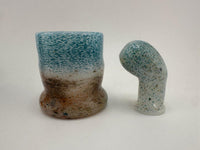 Paulson Pieces Puffco Proxy Core Cup & Mouthpiece – Frit Over Blue, White & Brown