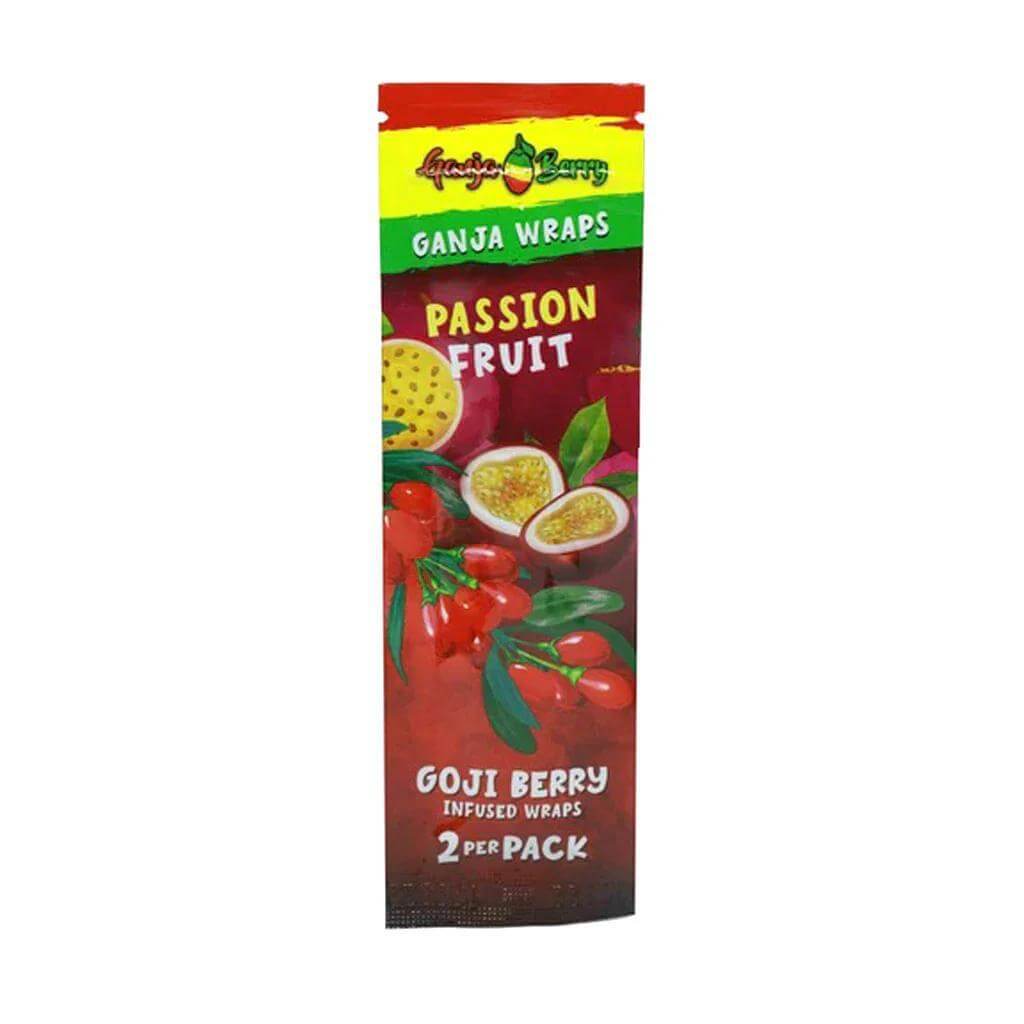 Ganja Berry Goji Berry Infused Wraps 2pcs with Passion Fruit flavor, vibrant packaging, and natural ingredients.