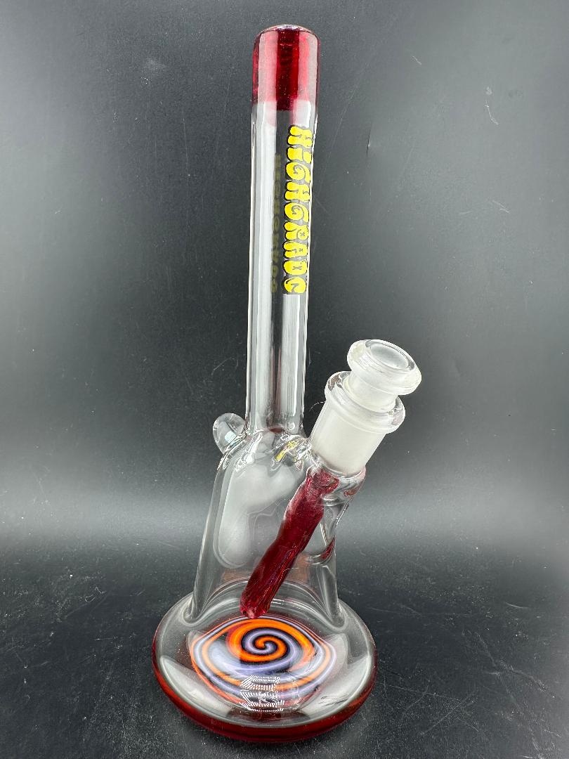 Highgrade Glass Mini Beaker - Color Accented Lip Wrap & Downstem w/ Wig Wag Reversal Bottom 10mm 45°