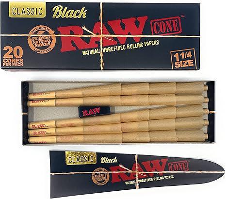 RAW Rolling Papers Black Pre Roll Cones 20pk 1 1/4