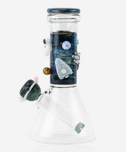 Empire Glassworks UV Galactic Baby Beaker, 8-inch functional glass piece with cosmic design and UV-reactive features.