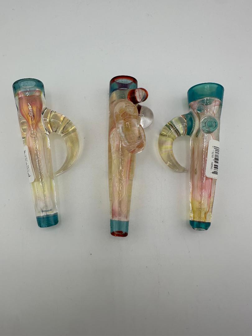 Brando Glass Dry Pipe-  Fumed w/ Color Accents & Horn Chillum