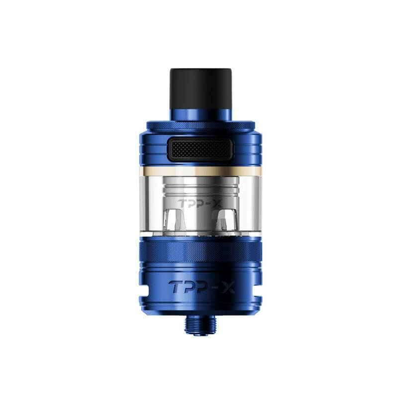 Voopoo TPP-X Pod Tank in blue color with transparent glass, designed for sub-ohm vaping and enhanced flavor.