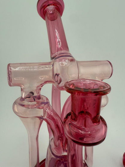 Domer Glass Double Drain Quad Uptake W/ Bubble Dumper Golden Ruby / Telemagenta 10mm Recycler