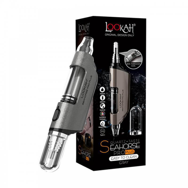 LOOKAH Seahorse Pro Plus electric nectar collector in gray, featuring easy-to-clean design and quartz taste technology.