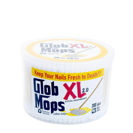Glob Mops XL 2.0 extra absorbent bamboo cleaning swabs in a container, 300 pcs for nail care.