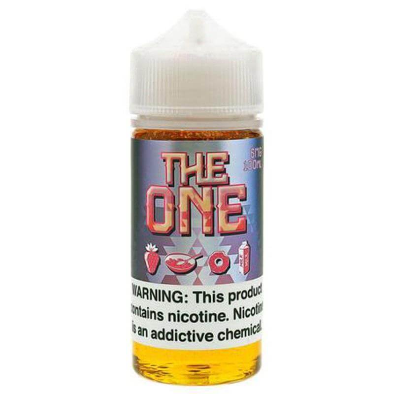 The One 100ml vape juice bottle featuring vibrant label and warning about nicotine content.