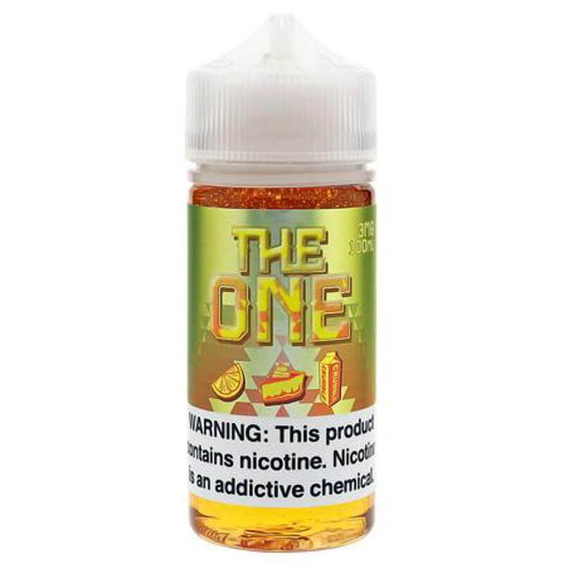 The One 100ml vape liquid bottle with vibrant design and nicotine warning label.