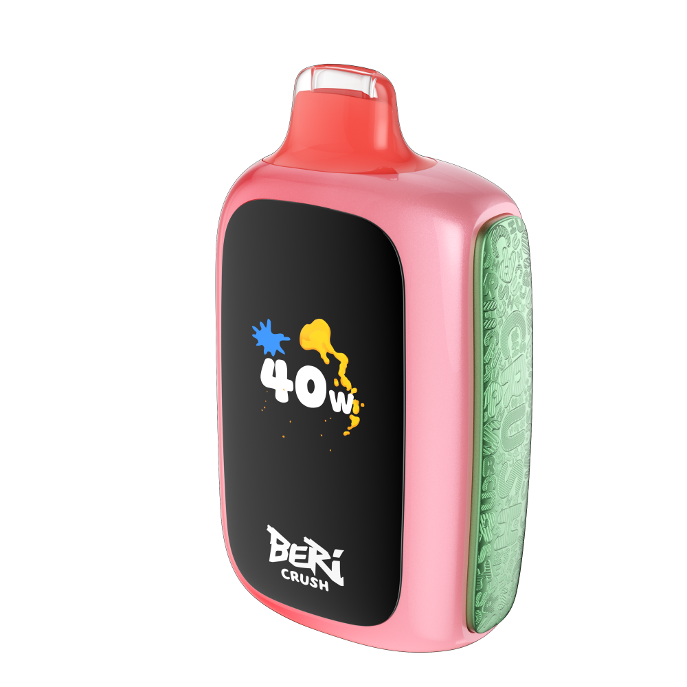 BERI CRUSH Disposable Vape in pink, showcasing 40W power and ergonomic design for ultimate vaping experience.