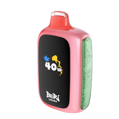 BERI CRUSH Disposable Vape in pink, showcasing 40W power and ergonomic design for ultimate vaping experience.