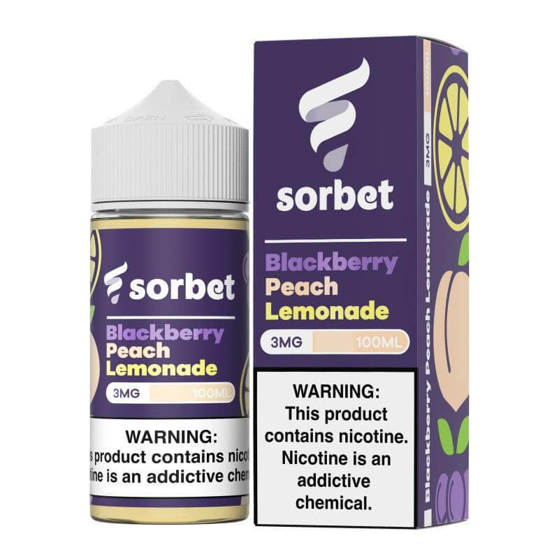 Sorbet Pop e-liquid 100ml bottle featuring Blackberry Peach Lemonade flavor, highlighting refreshing fruity taste.