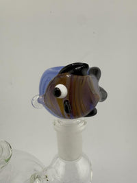 Handcrafted 14mm fish bowl slide by Lamp Dancer featuring vibrant colors and intricate fish design.