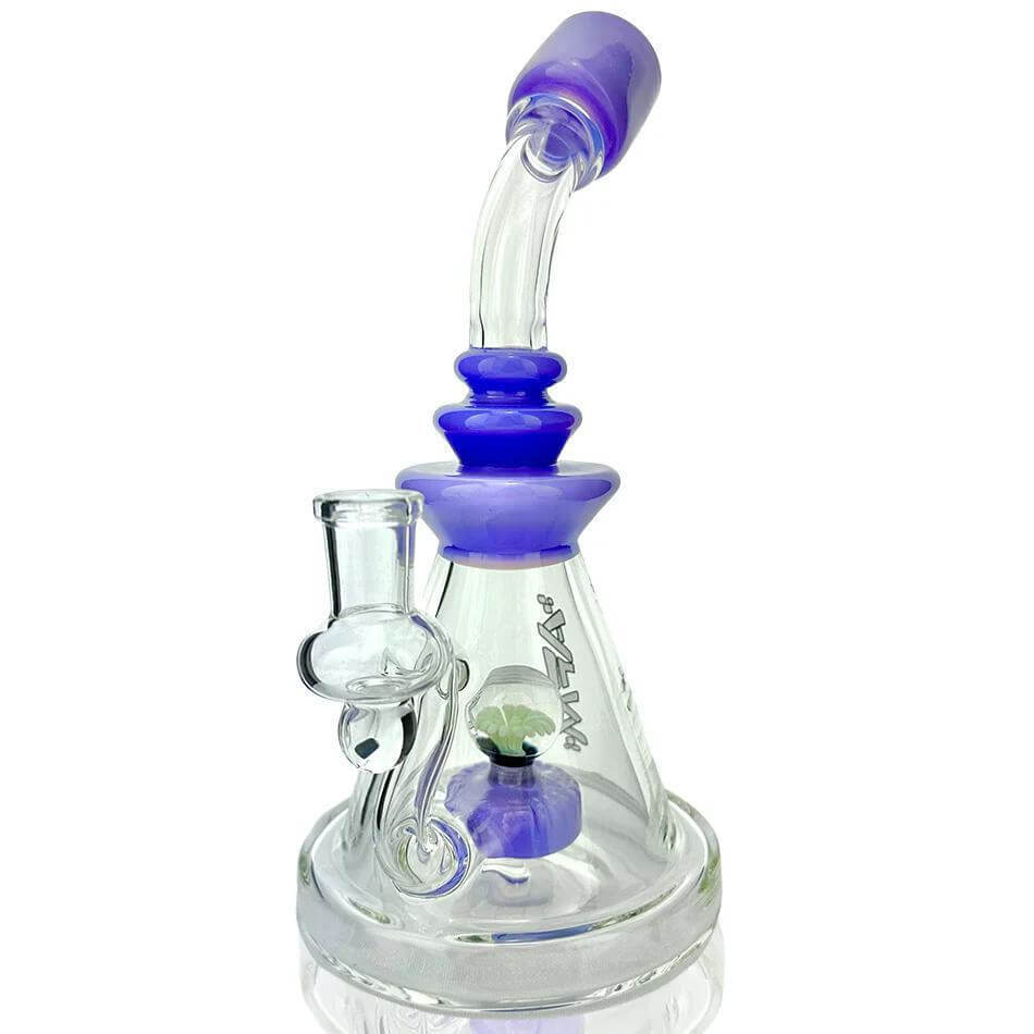 AFM Glass Opal Stone Rig NBS486 with slitted puck perc and colored mouthpiece for smooth smoking sessions.