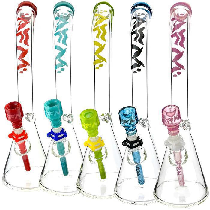 AFM Glass 18" Wavy Bent Neck 7mm Colored Lip Glass Beaker T594 in various colors and designs