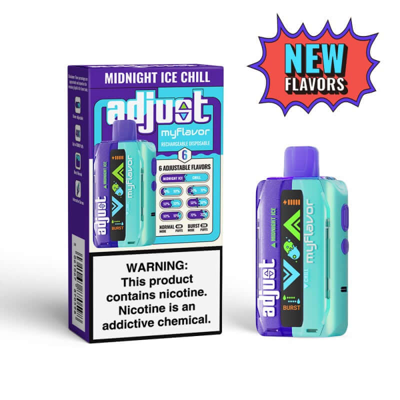 Adjust MyFlavor Midnight Ice Chill Disposable Vape with customizable flavor options and 50mg nicotine.