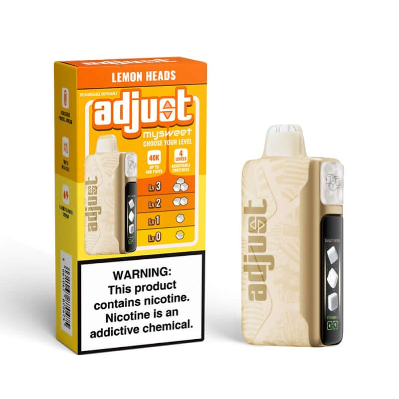 Adjust MySweet Disposable Nicotine Vape with Lemon Heads flavor and customizable settings for a tailored vaping experience.