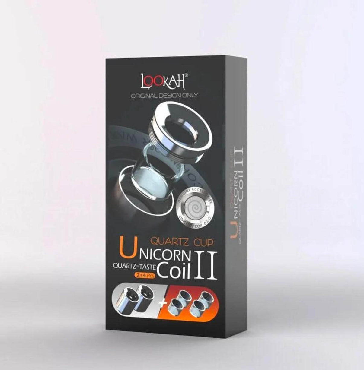 Lookah Unicorn Coils II packaging with quartz cup for optimal taste and performance.