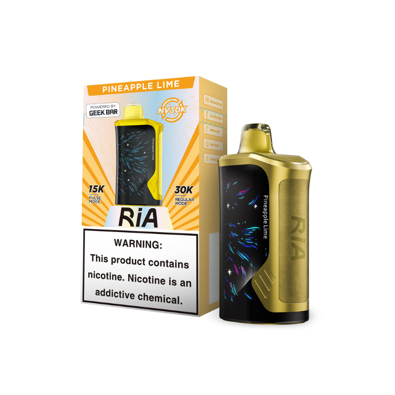 RiA 30K disposable vape in Pineapple Lime flavor, featuring a sleek design with nicotine warning label.
