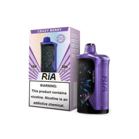 RiA 30K disposable vape in Crazy Berry flavor with bright purple design and warning label on packaging.