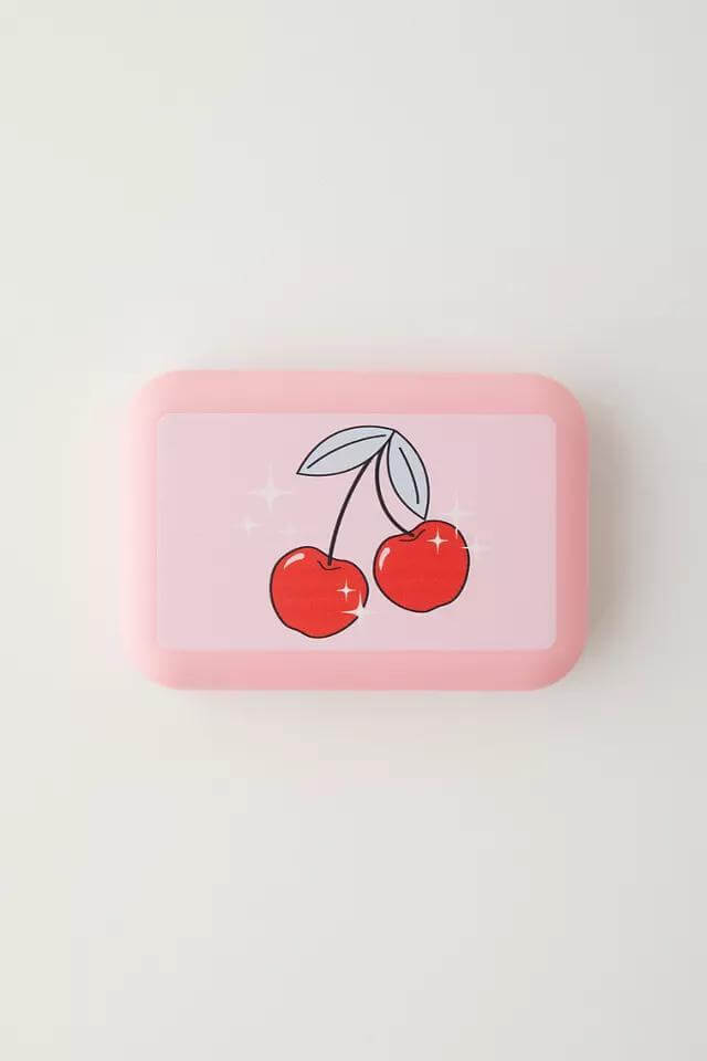 A Shop Of Things Mini Stash Box - Cherry design, compact storage container with cherry graphic on pink background.