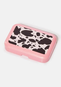 A Shop Of Things Mini Stash Box - Moo with pink base and bold cow print design for storing small items.