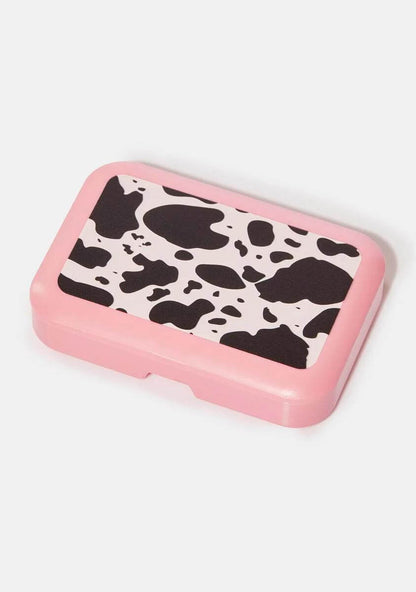 A Shop Of Things Mini Stash Box - Moo with pink base and bold cow print design for storing small items.