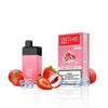 SWFT Mod 5k Disposable Vape in Lychee Berry Ice flavor with strawberries and ice cubes, showcasing vaping convenience and satisfaction.