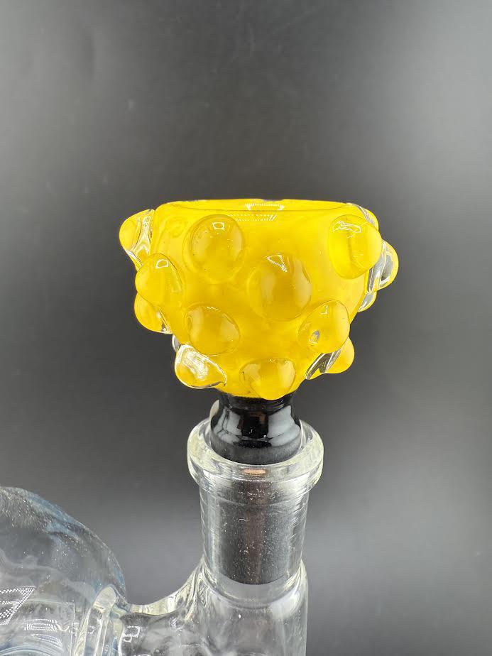 Hob Knob 14mm bowl with a vibrant yellow design and bubbled texture, perfect for enhancing your smoking experience.