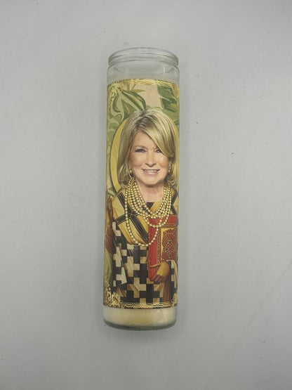 Bobbyk Saint Candles featuring a parody-inspired design of a cultural icon in a tall white prayer candle.