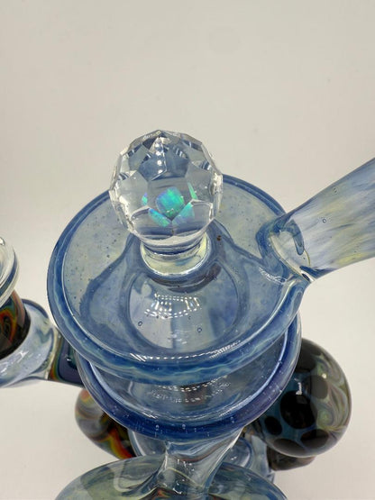 Crondo Glass Redisculator Blue w/ Wig wag & Faceted Opal Marble Recycler 19mm 90°