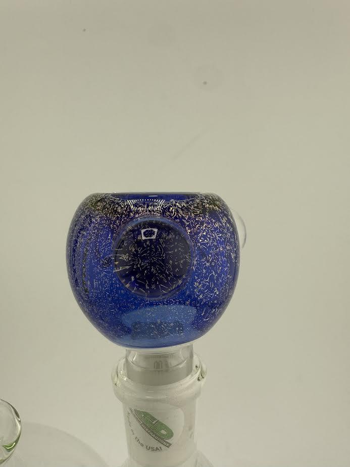 Blue Glass Distractions dichro push bowl piece showing unique design and heat-resistant borosilicate glass.