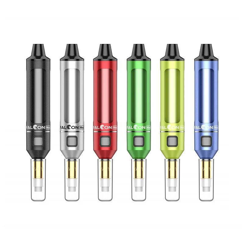 Yocan Falcon Mini Neon Glowing Vaporizers in multiple colors: black, silver, red, green, yellow, and blue.
