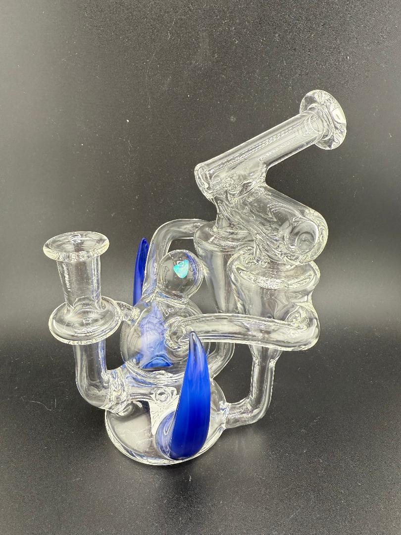 Crondo Glass Clear Double Recycler W Blue Horns & Opal Attachment 10mm 90°