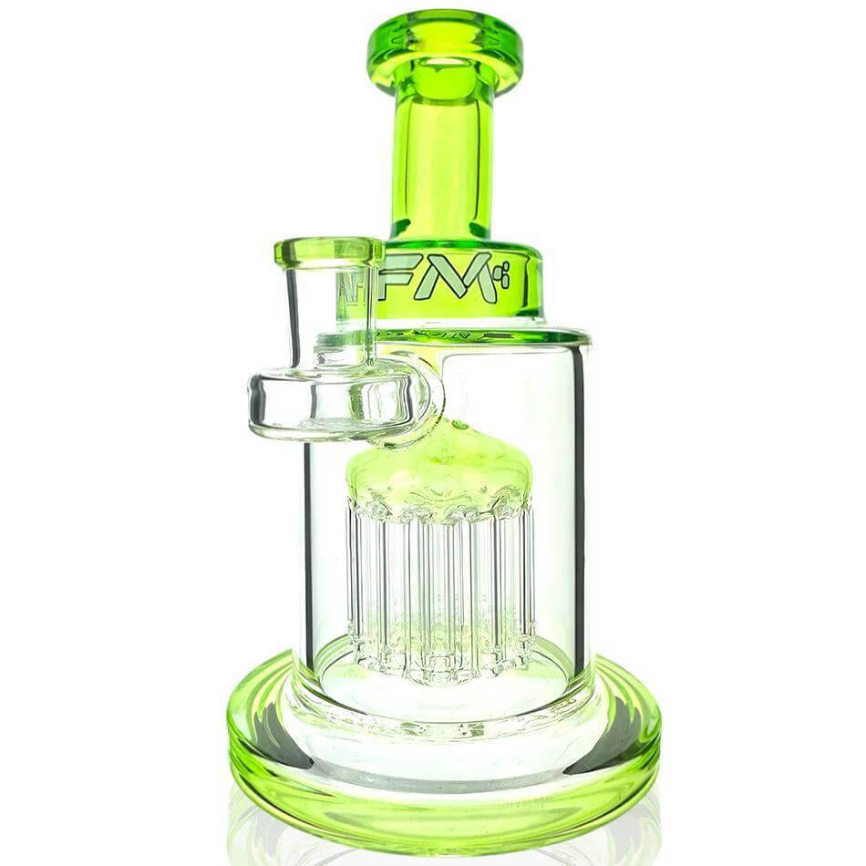 AFM Glass 8 Arm Tree Perc Rig TX544, clear glass with green accents, ideal for smooth, filtered smoking sessions.