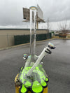HighGrade Glass Flower Beaker - Simple Color Accent w/ Sacred Geometry Bake On, Marble Attachment and 4 Hole Slide