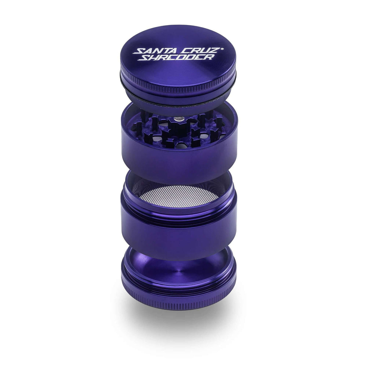 Santa Cruz Shredder 4-Piece Medium Grinder in purple, featuring precision grinding and medical-grade aluminum design.