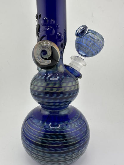 JP Killman Glass Flower Beaker - Double Bubble with Fumetech Cobalt Blue