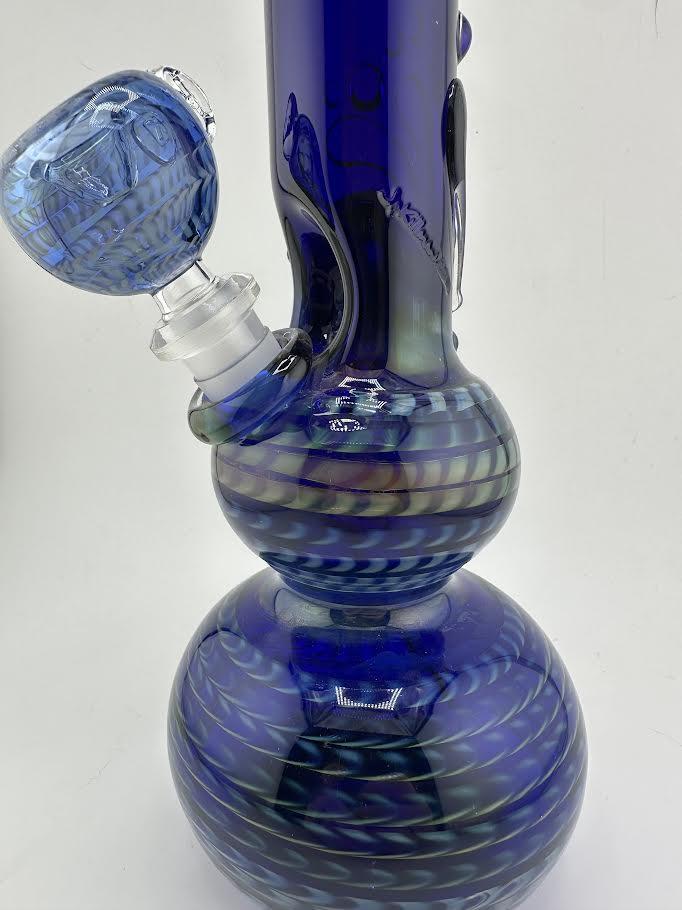 JP Killman Glass Flower Beaker - Double Bubble with Fumetech Cobalt Blue