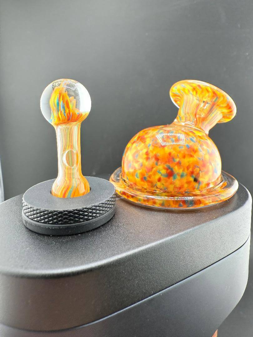 Paulson Pieces Dr. Dabber Switch 2 Replacement Glass & Cap in vibrant orange confetti design, handcrafted in Spokane, WA.
